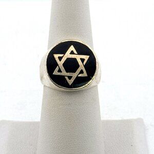 Vintage Sterling Silver Star of David Ring Mexico Enamel Size 6.5 Men 925 12.6g